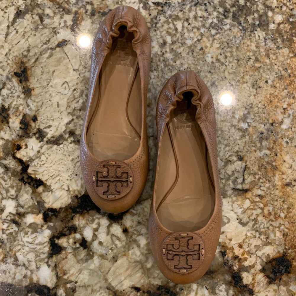 Tory Burch Camel Leather Minnie Ballet Flat